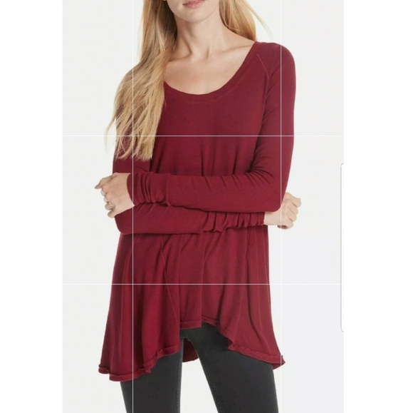 Free People Burgundy January Scoop Neck Jersey Swing Tunic Top Small - Picture 4 of 13
